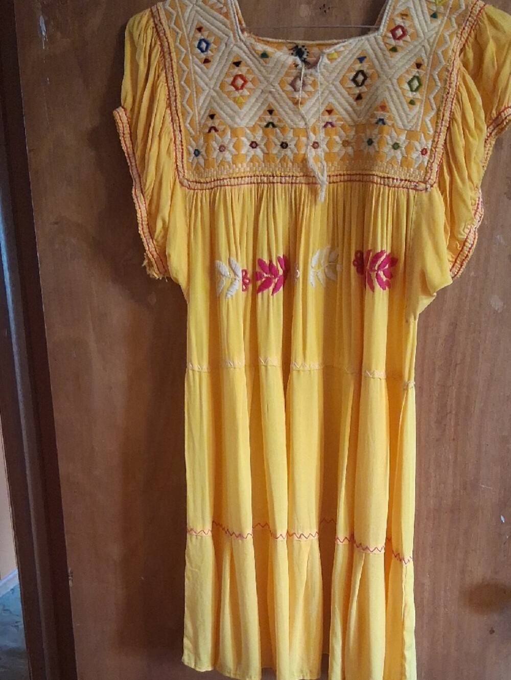 Yellow Embroidered Puff-Sleeve Mini Dress - Picture 2 of 7